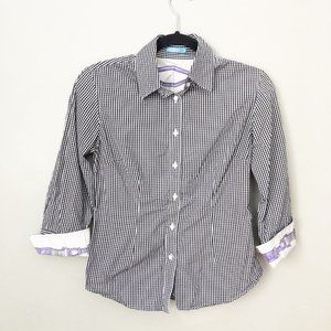 J. McLaughlin gingham button up silk cuffs shirt size 2